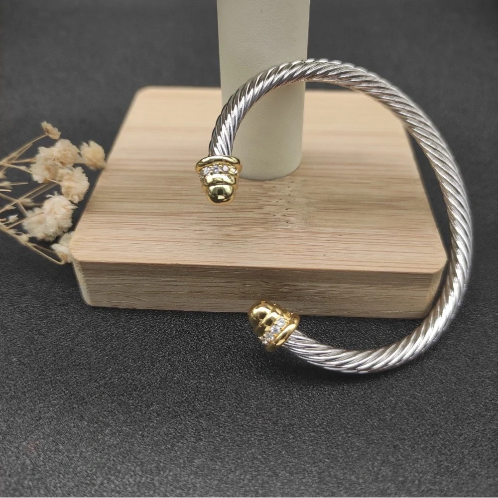 David Yurman Two-Tone Twisted Cable Cuff with Gold Tips